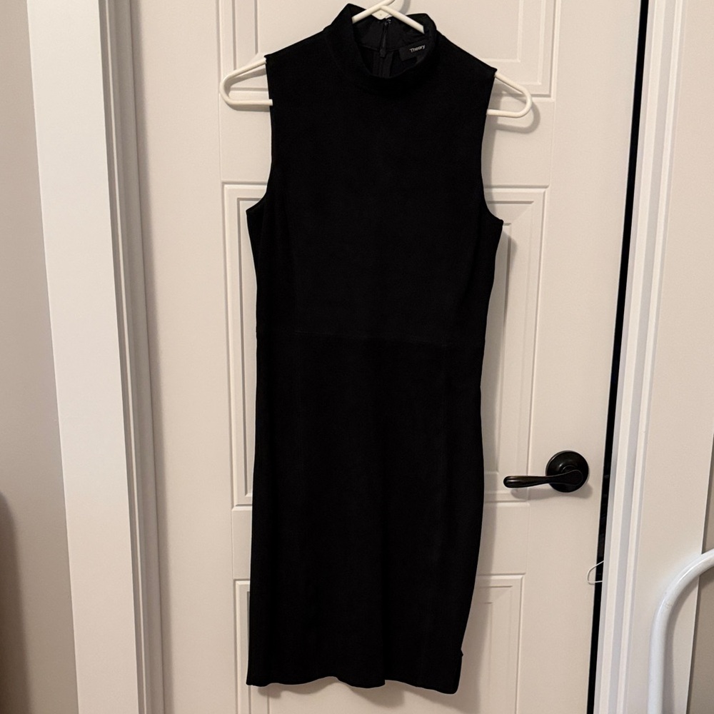 Theory Black Lamb Suede Eulia Midi Sheath Dress
